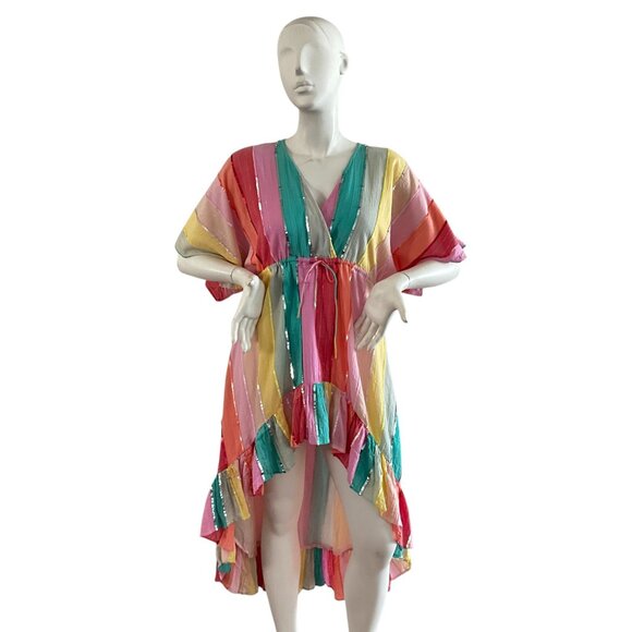 REVOLVE Sundress Deva Multicolor Rainbow Dress Stripes Sequins XS Small - Picture 4 of 12
